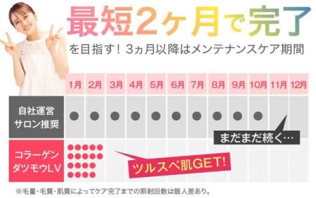 コラーゲン脱毛LV　脱毛実感　スケジュール　最短2ヶ月